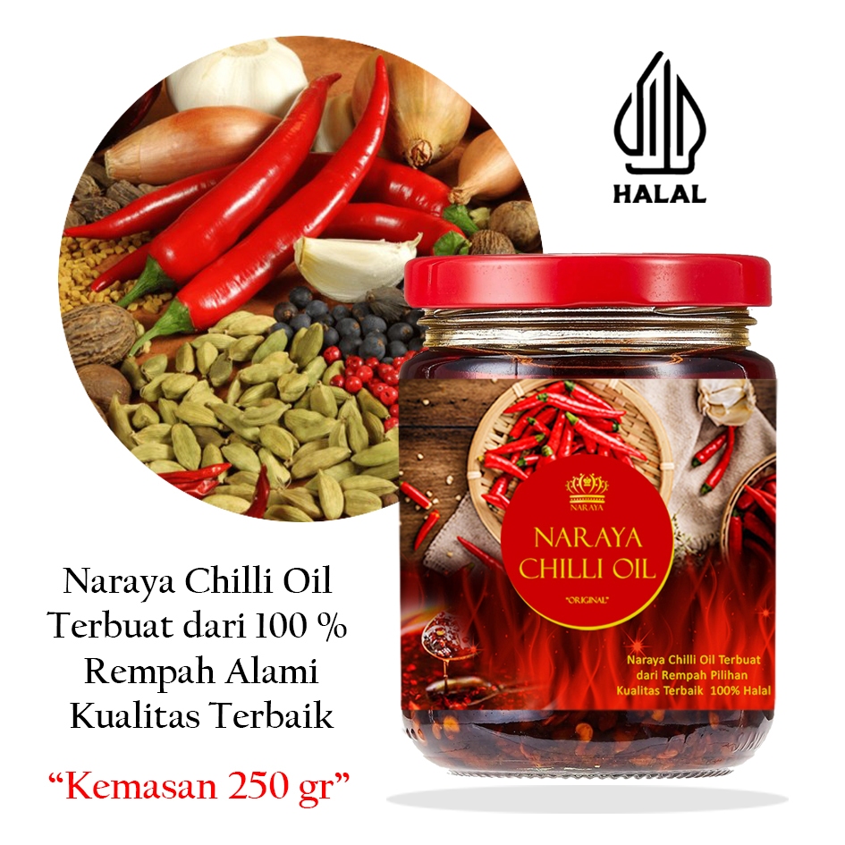 

Chilli Oil Bahan Alami Cabai Merah Segar Kemasan 250 gram