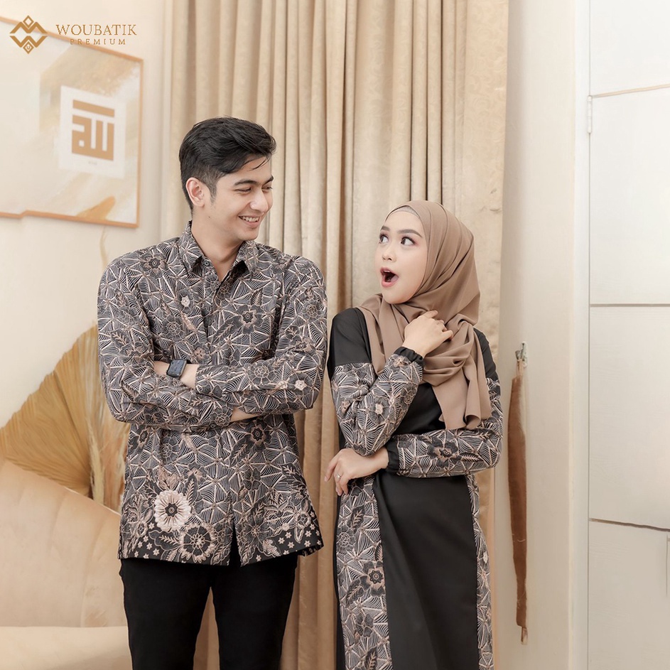 Paling dicari WOUBATIK PREMIUM  Gamis Lebaran Batik Couple Syari Ria Ricis Dan Teuku Ryan Dress Coup