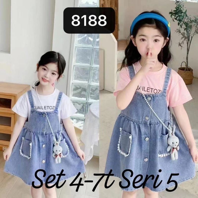 [1-7T] FREE TAS BONEKA  COD Setelan Baju dress jeans Overall Anak Cewek 1 2 3 4 5 6 7 tahun import /