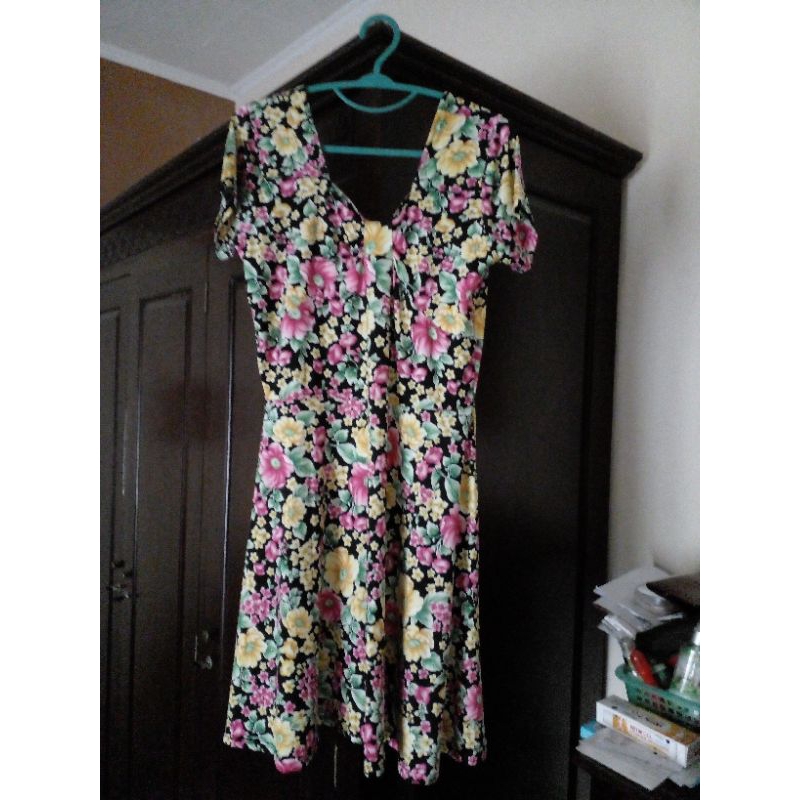 Baju dress wanita bunga bunga