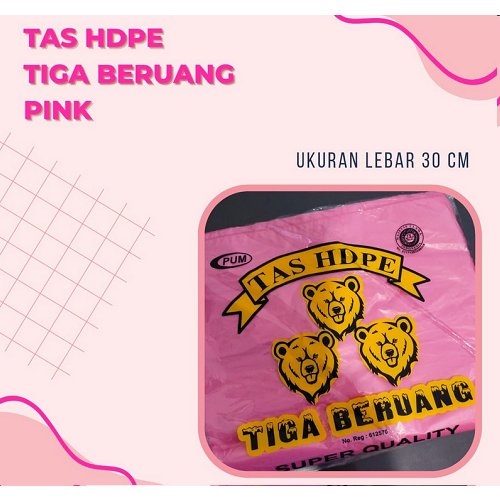 Kantong Kresek HDPE Warna PINK Merk TIGA BERUANG UK.30