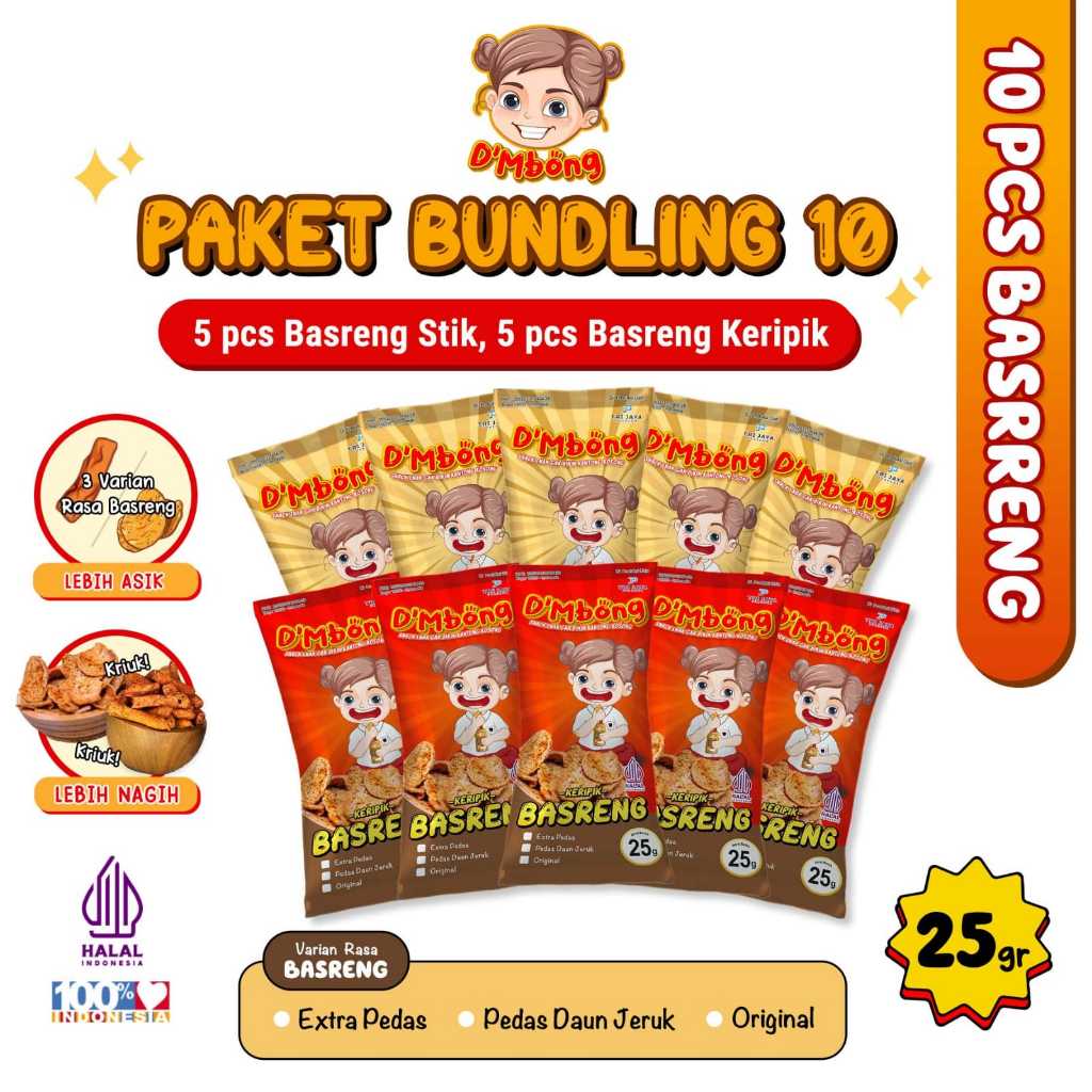 

(BUNDLING 10) Dmbong Basreng Stik, Basreng Keripik 25 Gram