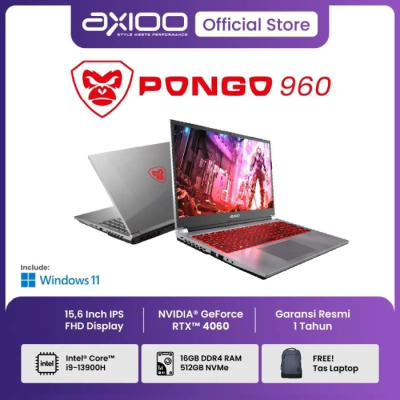 LAPTOP AXIOO PONGO 960 i9-13900H/Ram 16/512/RTX 4060/Win 11 PRO