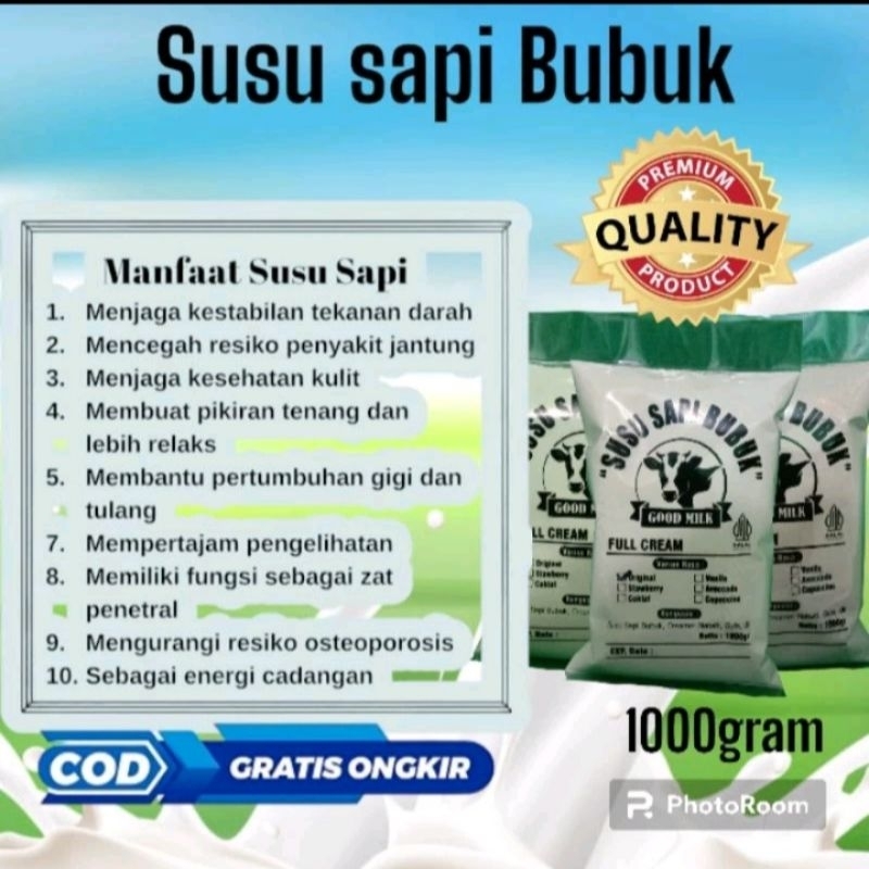 

SUSU SAPI BUBUK ORIGINAL PENGGEMUK BADAN, ENAK GURIH DAN BERGIZI,Netto1000grm