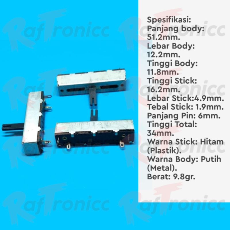 Potensio Geser Besi Mono B100K 50mm 4pin.