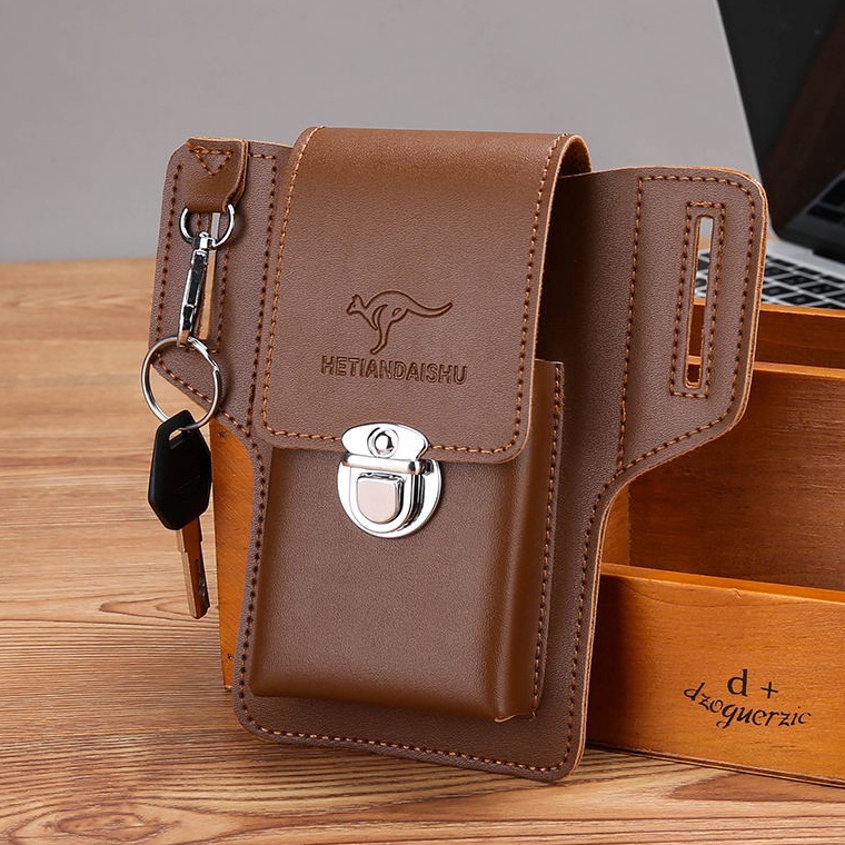 Ready Stock Tas Pinggang Kulit Pria Tas Hp Cowok 7211