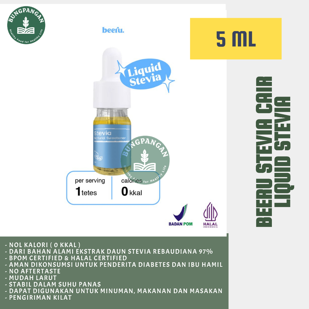 

Beeru Stevia Cair Natural Sweetener - 5mL Pemanis Alami Tanpa Kalori