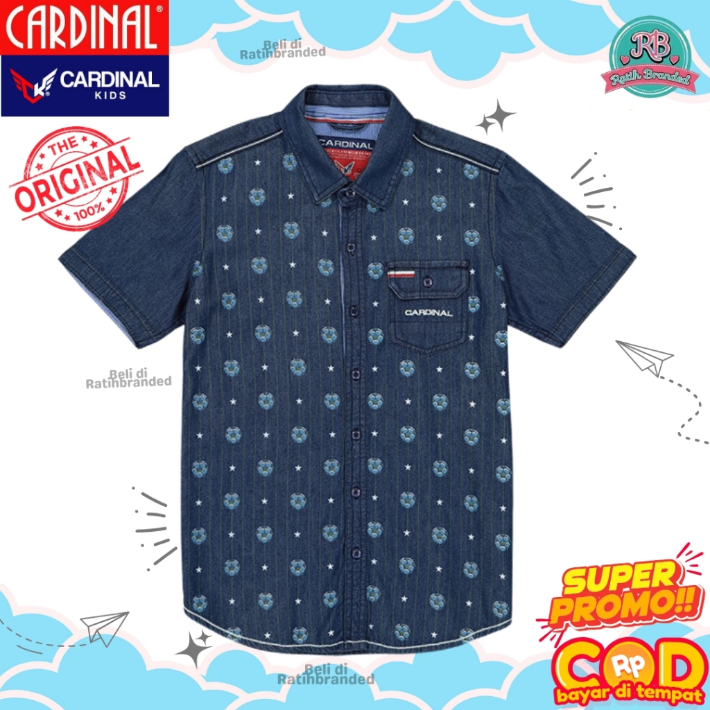 Cardinal Kids Kemeja branded anak laki laki original obral tangan pendek warna navy biru dongker uni