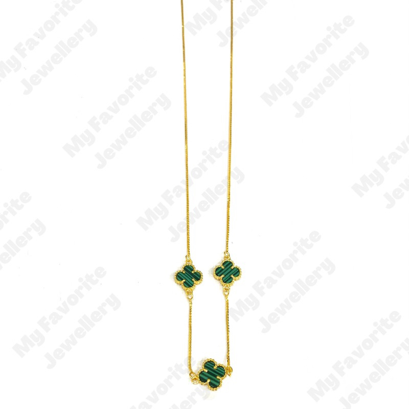 Kalung Serut Italy Clover Hijau Emas Asli Kadar 875