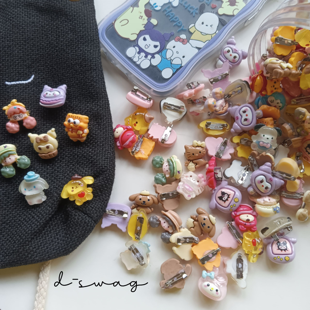 3 pcs Peniti Sanrio Kuromi Melody Cinnamoroll Spongebob Patrick Beruang Cartoon Bros Peniti Hijab Sa