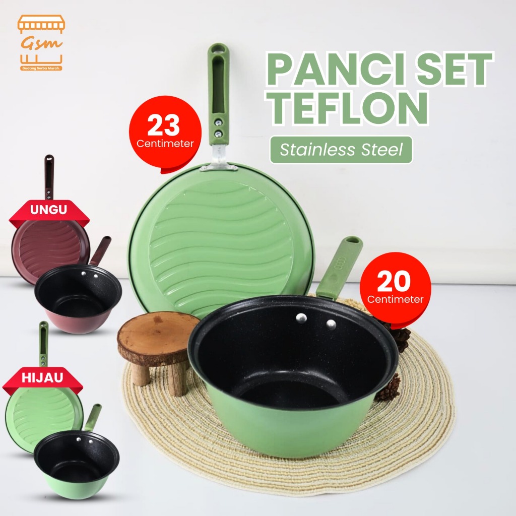 GSM Panci Susu / Milk Pot Teflon + Frypan Anti Lengket 1set Isi 2pc / panci wajan teflon BBQ goreng