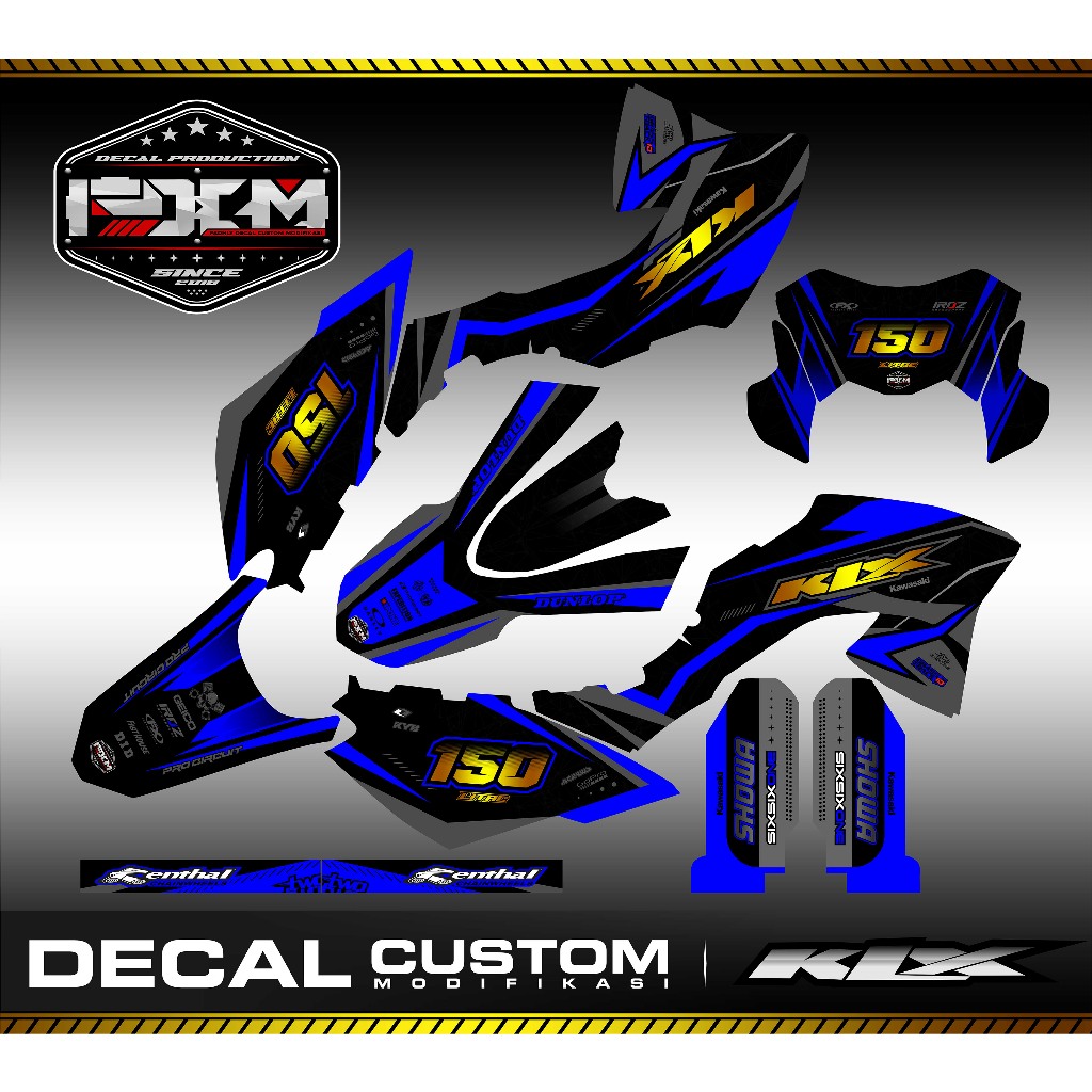 Decal KLX BF 150 Extreme Biru Grey Hitam Sticker Fullbody