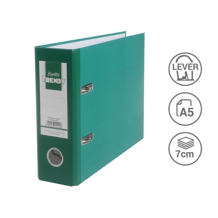 

TBMO LEVER ARCH FILE TRENDY A5 KWITANSI 7CM 1448 04 BANTEX HIJAU