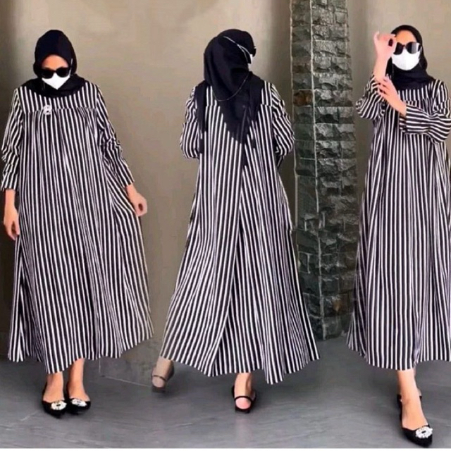Longdress midi salur rayon jumbo / Midi dress salur jumbo terbaru / gamis salur rayon