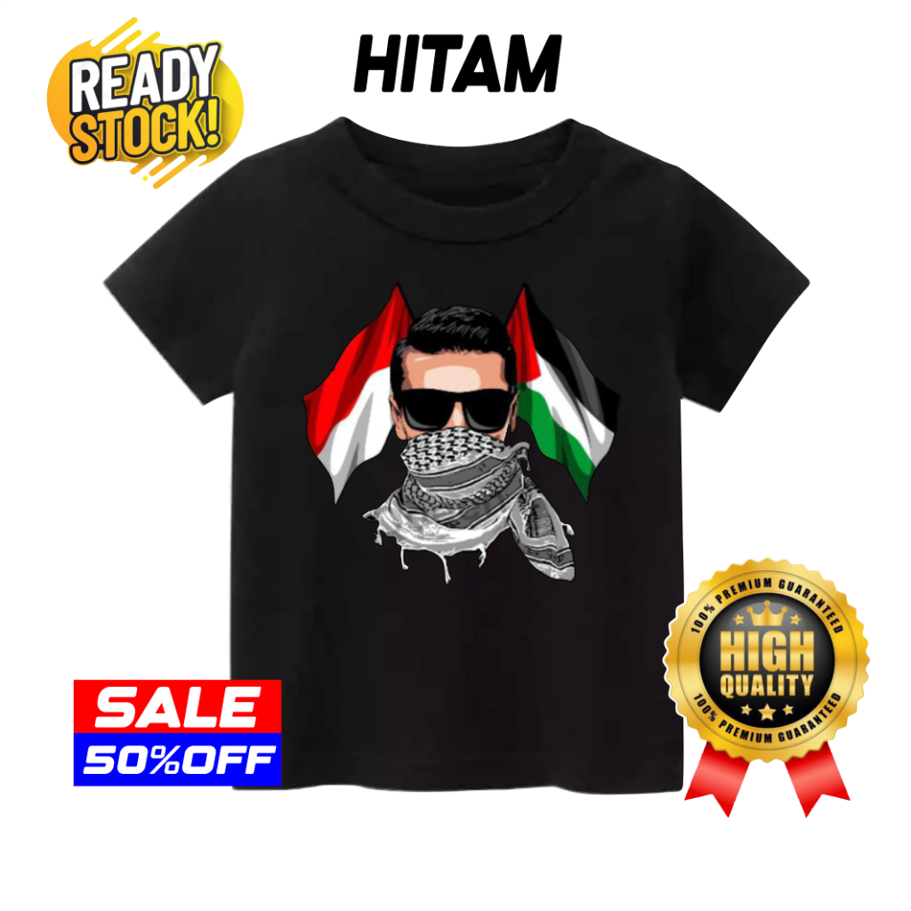 Baju kaos Anak Palestina Gaza Indonesia bendera pemuda 100%catton combad