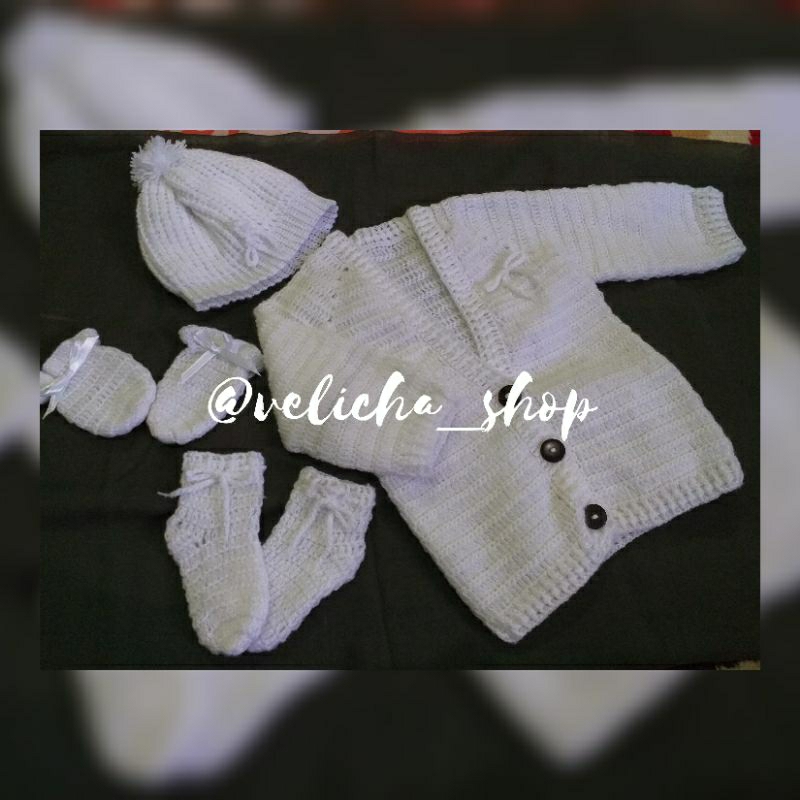Baju Bayi Rajut Unisex Usia 0 - 3 Bulan/Baby Gift Set/Baju Rajut Handmade/Baju Bayi Perempuan & Laki