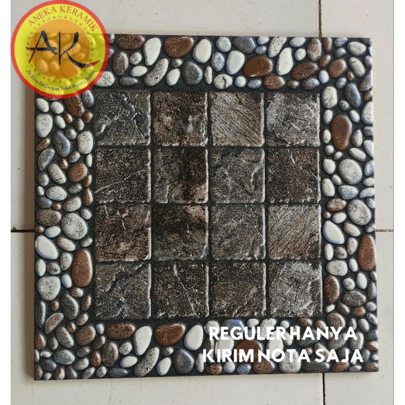 Keramik Lantai Kasar Teras Garasi Motif Batu Timbul 40x40 Espana Grey