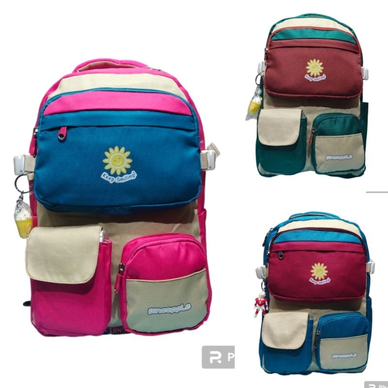 Tas Ransel laptop sekolah Pineapple Original free raincover