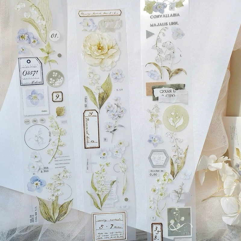 

[Sample in loop] Freckles Tea Washi and PET Tape - Plain Object . Enriel's Dress . Green Lily of Valley . Roses and Berries . Sweet Floral . Green Leaf