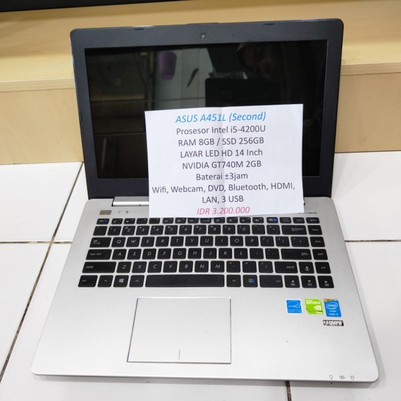 Second LAPTOP ASUS A451L 14inch Intel Core i5 gen 4 Ram 8GB Vga NVIDIA Murah Bekas Normal