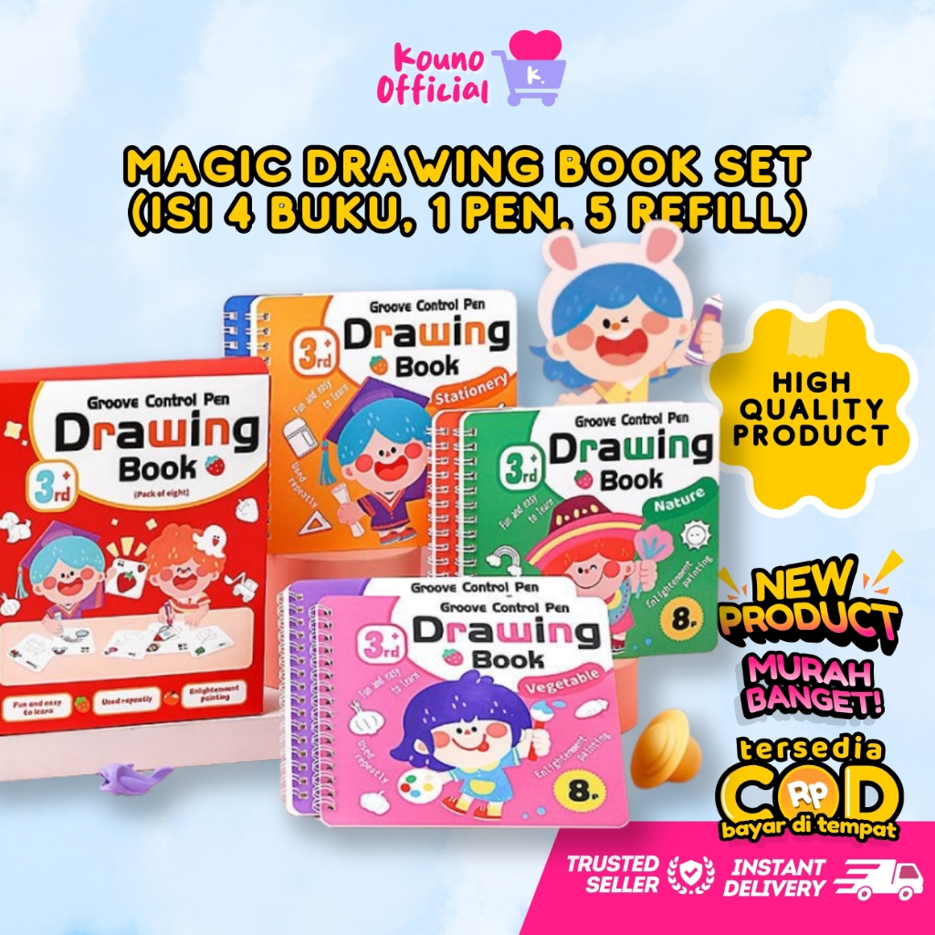 

[1 Set = 4 Buku] Magic Drawing Book | Buku Gambar Ajaib untuk Anak Preschool, PAUD & TK | Reusable Tinta dapat Menghilang | Mainan Edukatif Belajar Menggambar & Mewarnai Full Colour | Murah, Lucu