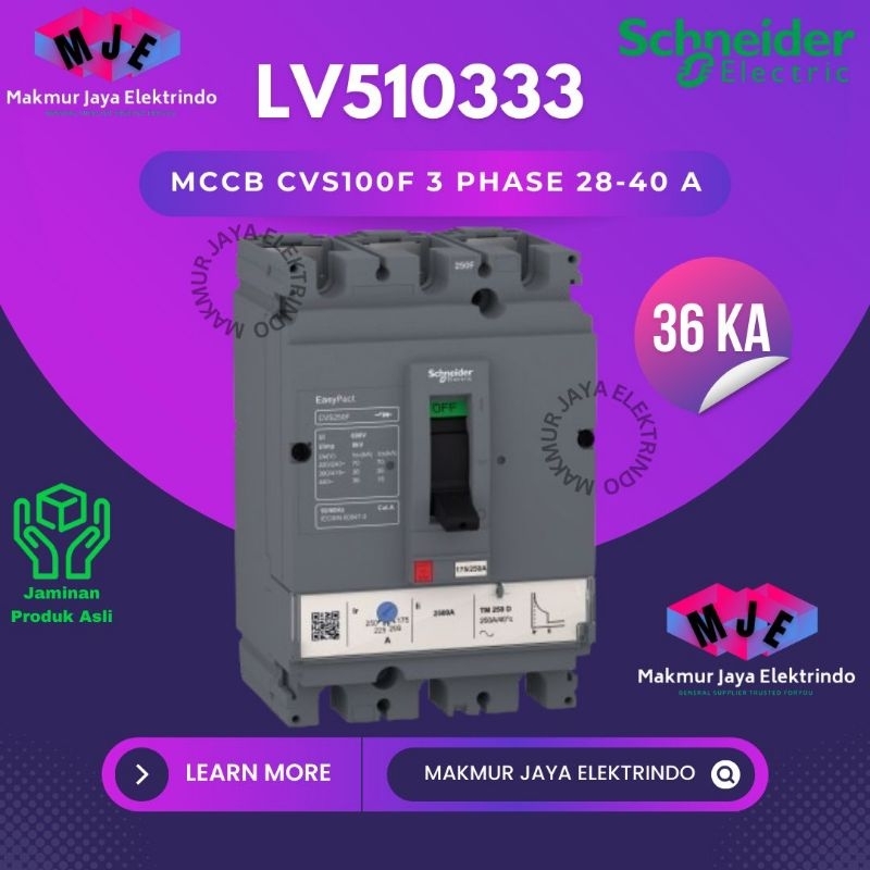 MCCB 3 Phase 40 Ampere 3P 40A  Breaker 36kA CVS100F LV510333 Schneider ORI SNI