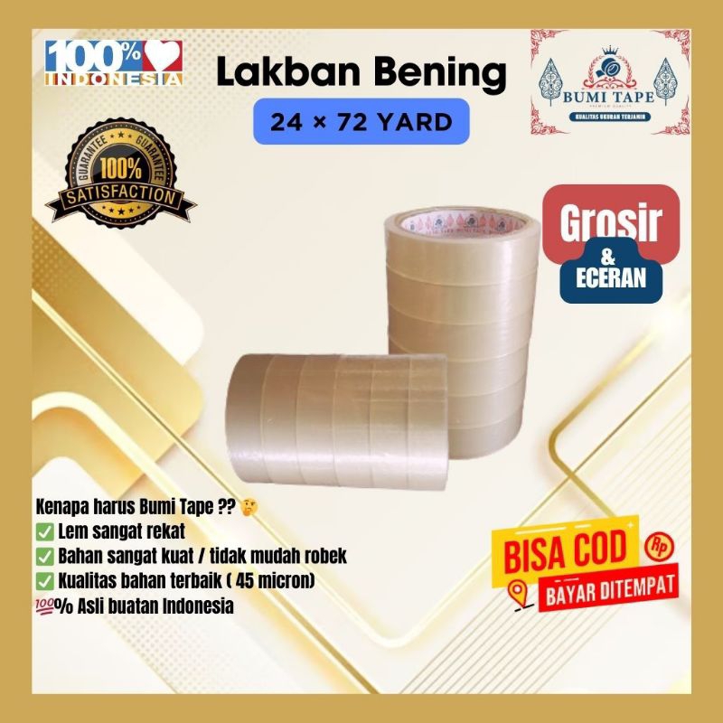 

LAKBAN TAPE BENING 24 × 72 YARD 1 SLOP / 6 PCS PACKING SOLASI ISOLASI SELOTIP SOLATIP PAKET TEBAL MURAH KUAT DISKON SIZE UKURAN TRANSPARAN MURCE ASLI ORIGINAL GRATIS ONGKIR BISA DIJUAL GROSIR ATAU ECERAN 100% INDONESIA BUMI TAPE VIRAL ANTI ROBEK