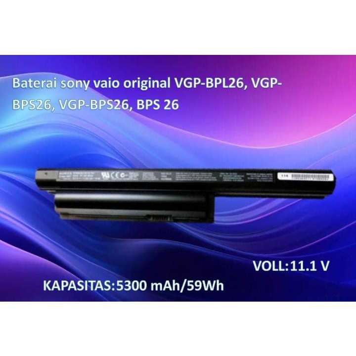 Baterai sony vaio original VGP-BPL26, VGP-BPS26, VGP-BPS26, BPS 26
