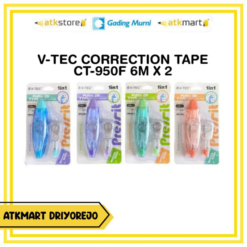 V-TEC CORRECTION TAPE CT-950F + REFILL - TIPE X KERTAS - STIPO KERTAS - PITA KOREKSI