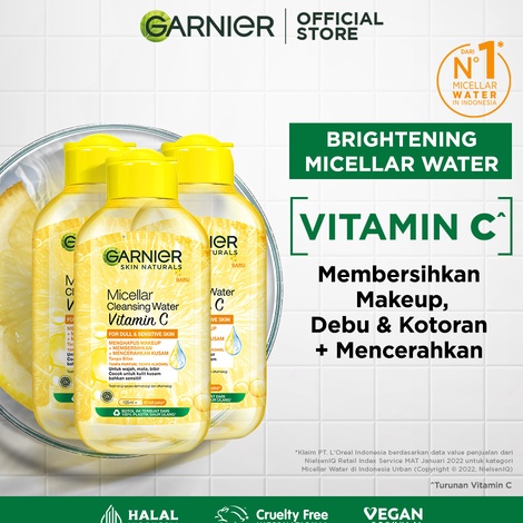 ART S93X Garnier Micellar Water Vitamin C 125 ml 3 pcs  Skincare Pembersih Wajah  Makeup Kulit Cerah