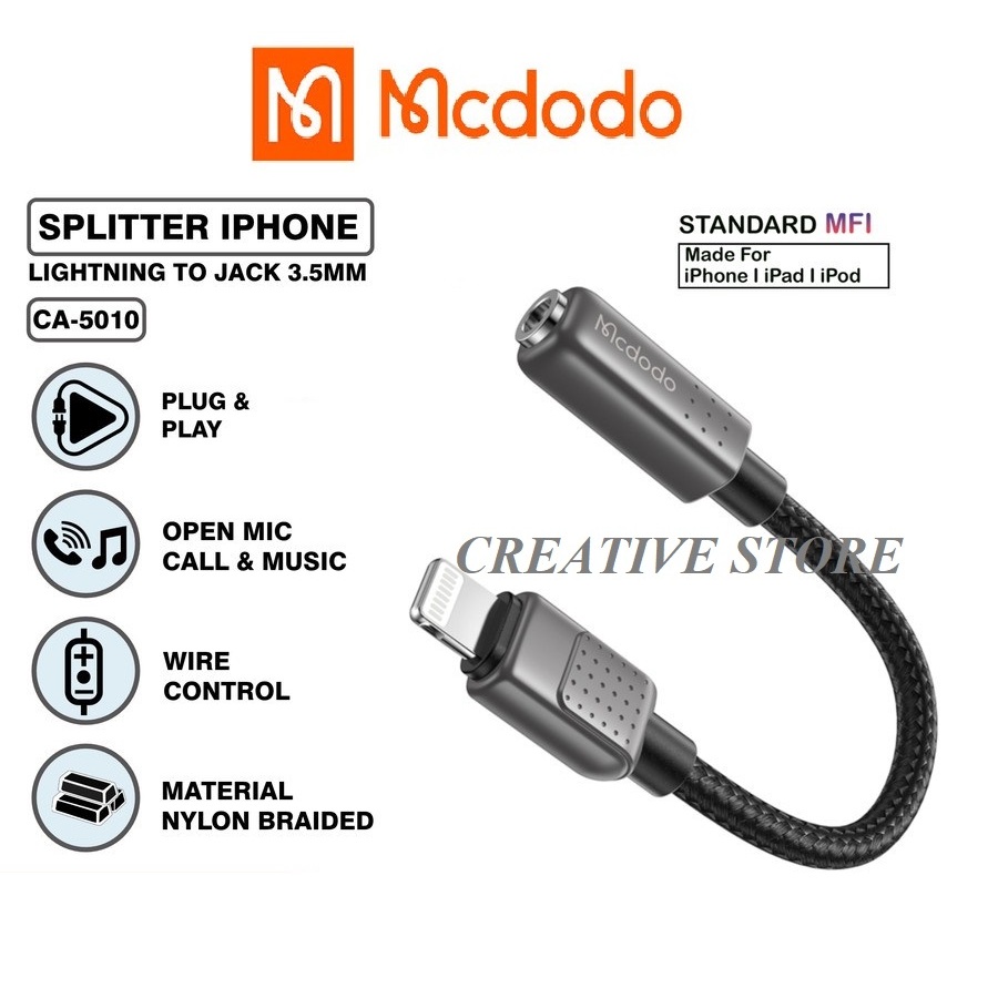 Splitter Iphone MCDODO CA-5010 Open Mic Audio Lightning to Jack 3.5mm