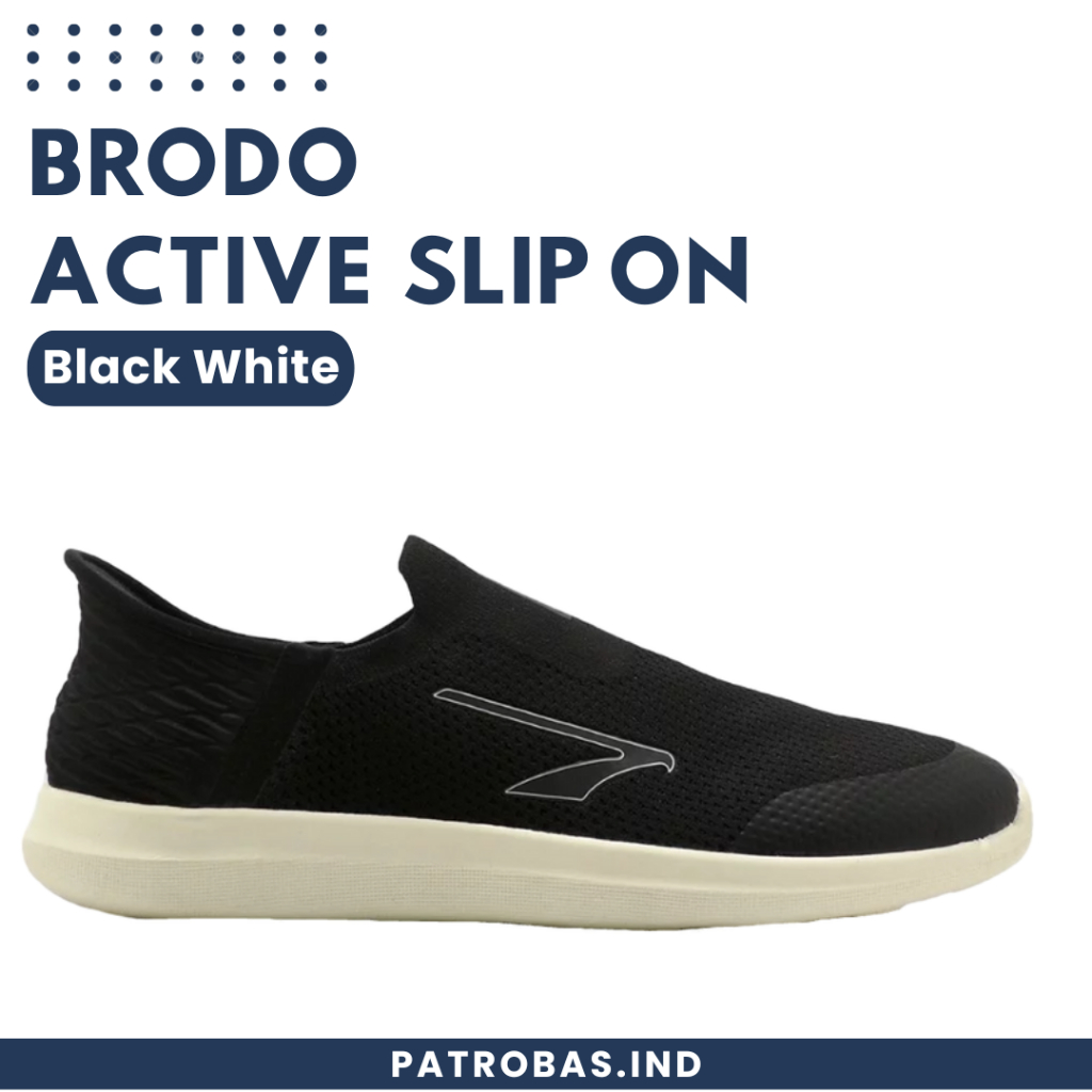 BRODO Active Slip On Black White Original Sepatu Sneakers Casual Slop Pria Hitam Putih