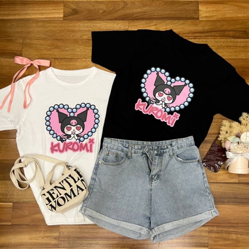KUROMI BLACK WHITE | BAJU KAOS TSHIRT TUMBLR TEE