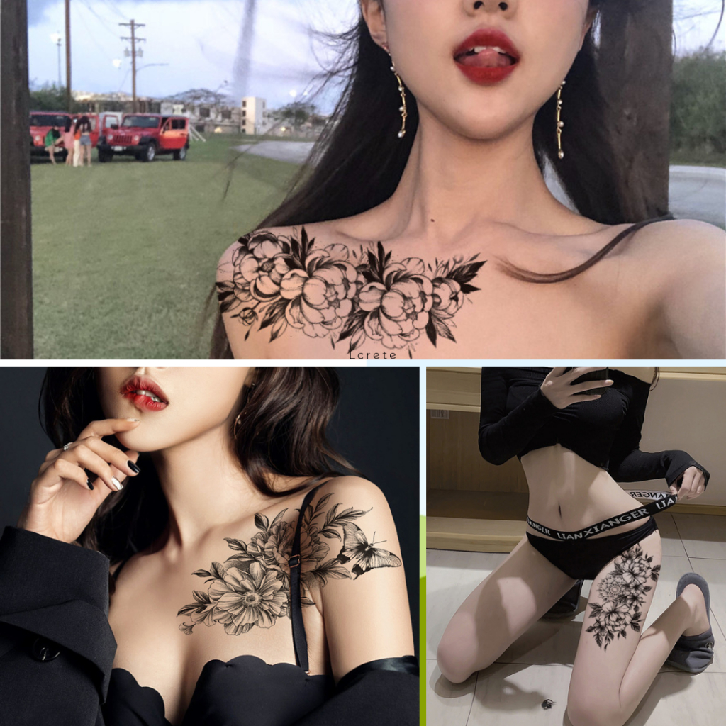 Tato Temporer Aesthetic Tatto Temporary Stiker Tato Motif Bunga