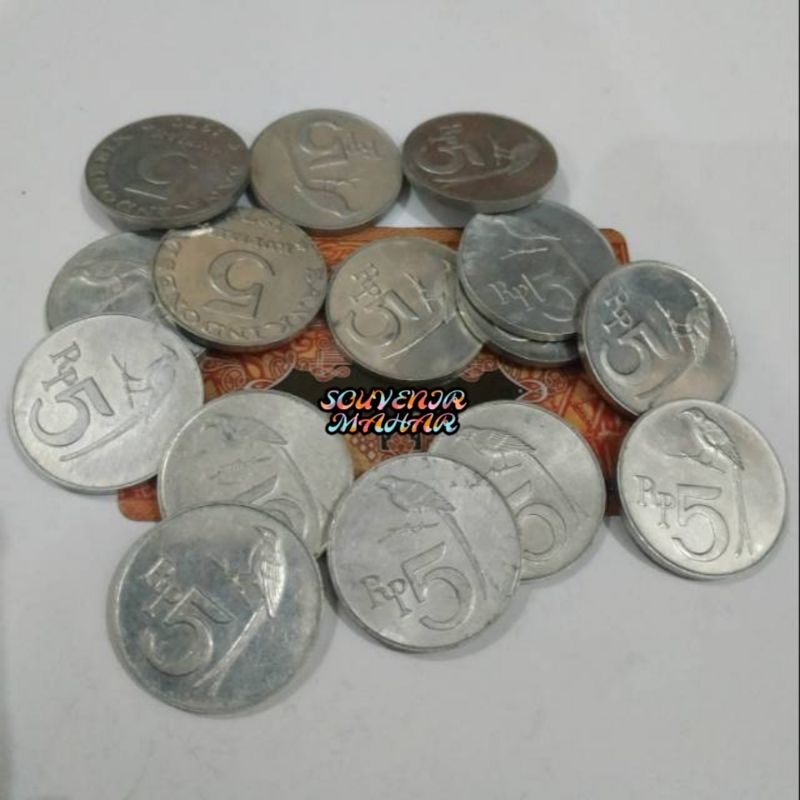 (GRESS/KINCLONG) Uang koin kuno 5 rupiah burung tahun 1970 uang kuno rp 5 untuk mahar nikah 23 rupia
