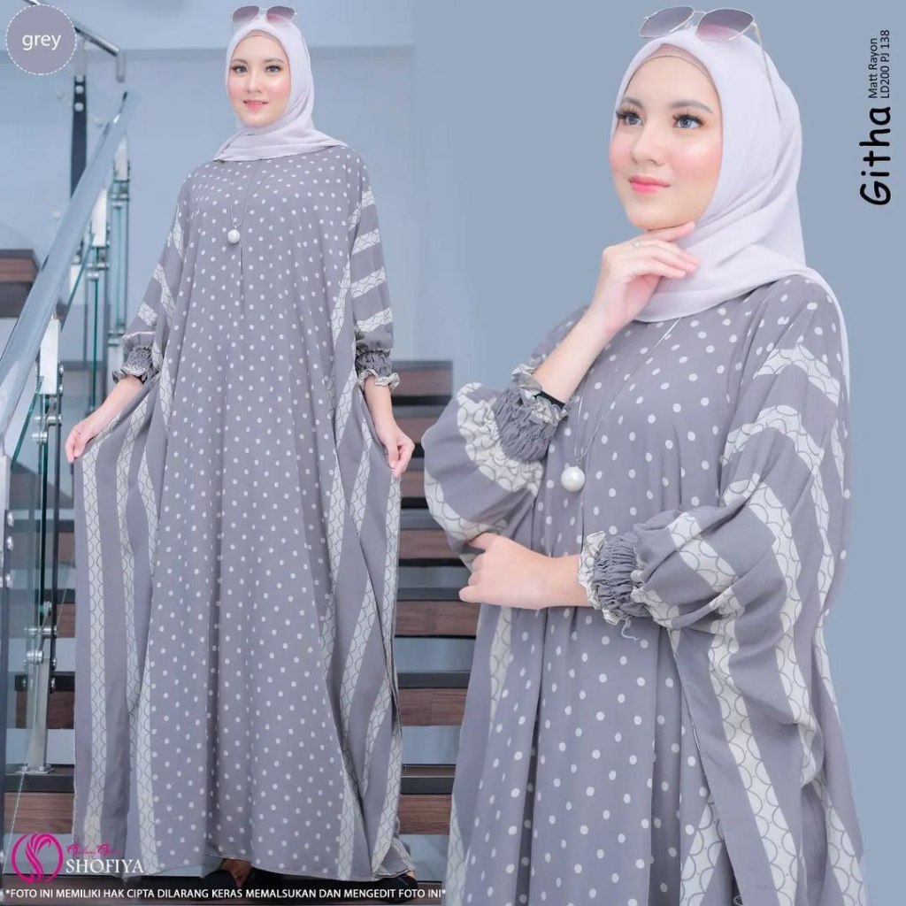 Anggi Home Kaftan Rayon Super Jumbo XXXL Busui Resleting Motif Polkadot / Kaftan Wanita / Gamis Arab