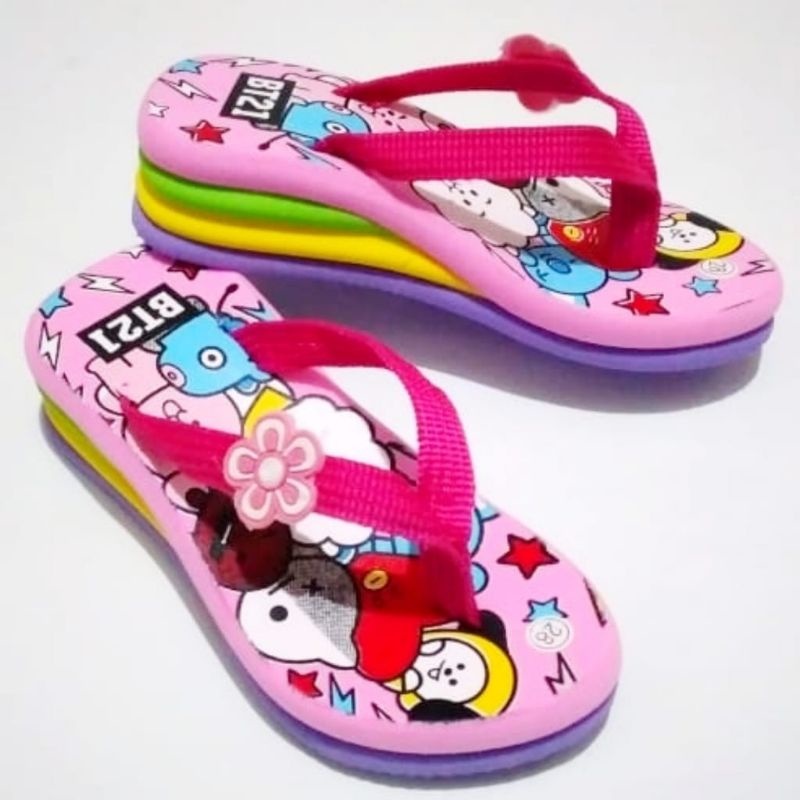 BTS21 sandal widges pelangi motif BTS21 sandal anak terbaru