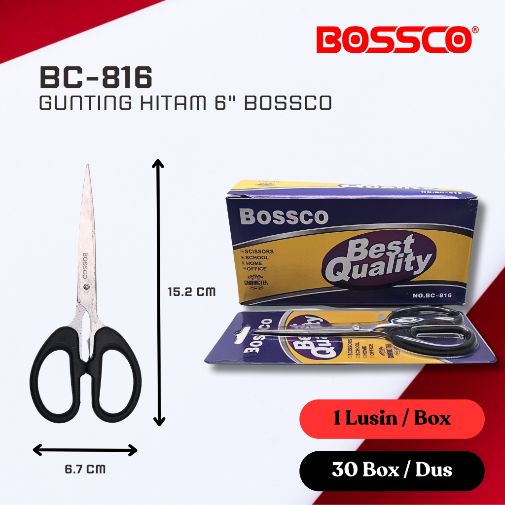 

Grosir 1 Dus isi 360 pcs Gunting Kertas/Pemotong Kertas Kecil Gagang Hitam Stainless BOSSCO