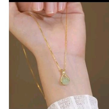 k145 kalung titanium asli dan liontin giok bulat