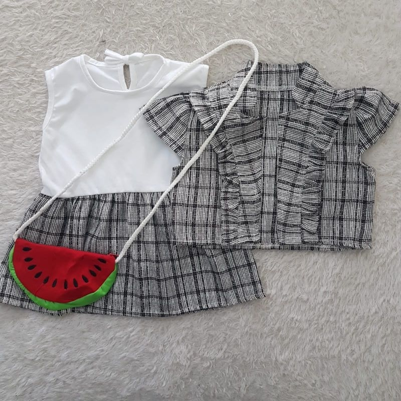 dress Anak Bayi Perempuan 3 4 5 6 7 8 bulan baju dres korea rompi tas