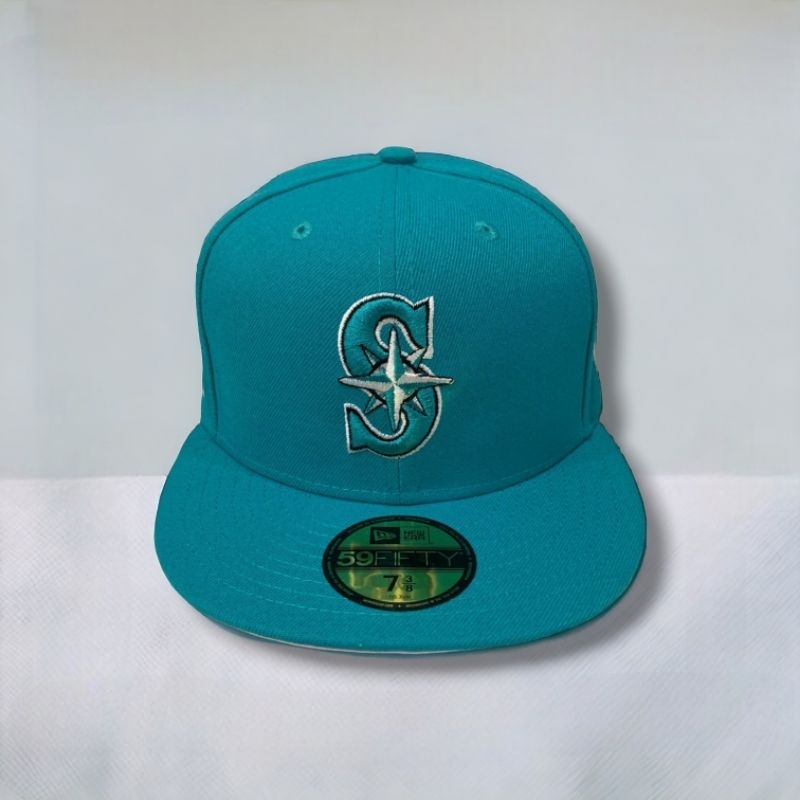 Topi New Era 59Fifty Fitted Seattle Mariners 20th Anniversary size 7 3/8 - Turquoise/Teal (hijau tua)
