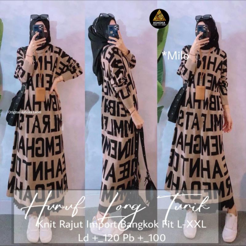 Baju Rajut Tunik Wanita Kekinian Huruf Longtunik By Ashoka Label