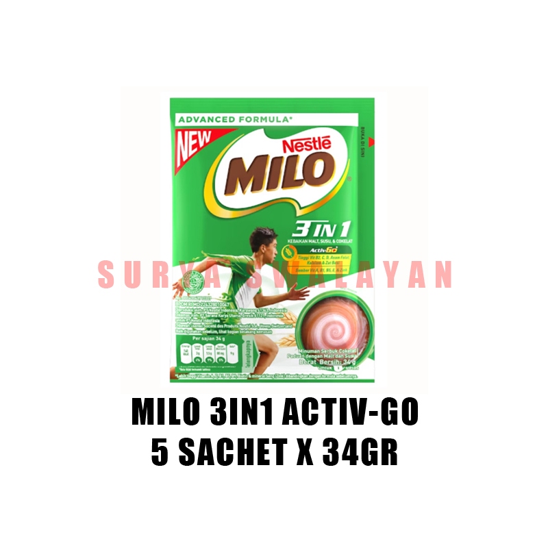 

Milo 3 in 1 Activ Go Cokelat 5 Sachet x 34 gr