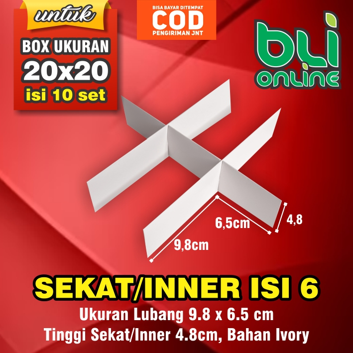 

Sekat / Inner isi 6 untuk box ukuran 20 x 20 penyekat kue / penyekat toples