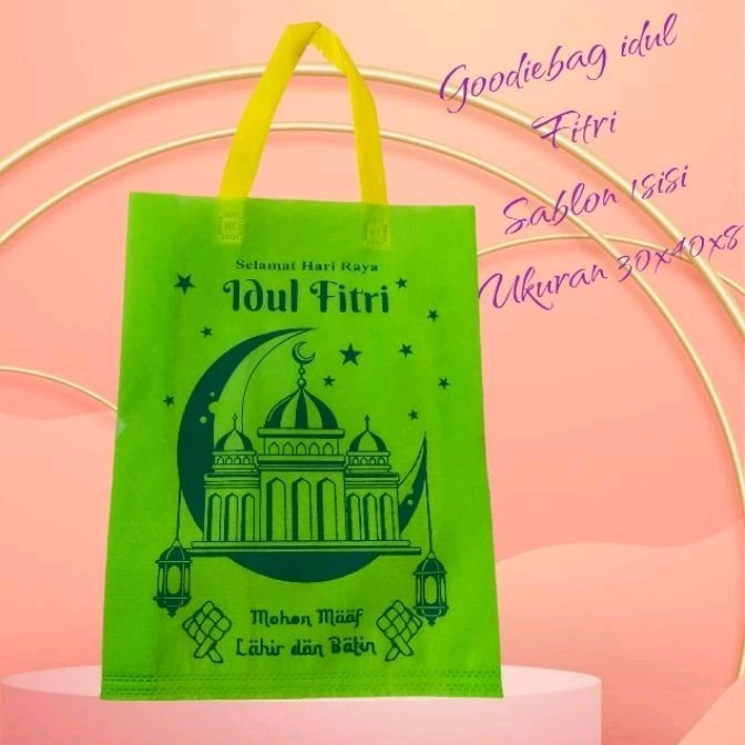 

10 TAS GROSIR READY STOK TAS IDUL FITRI LEBARAN TAS KAIN SPUNBOND 30 X 40 BERTALI MOTIF BERSABLON