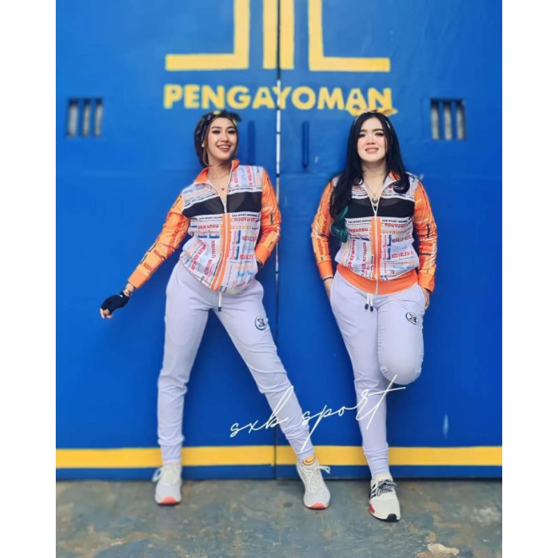 Setelan baju senam wanita  sxb sport jaket dan jogger