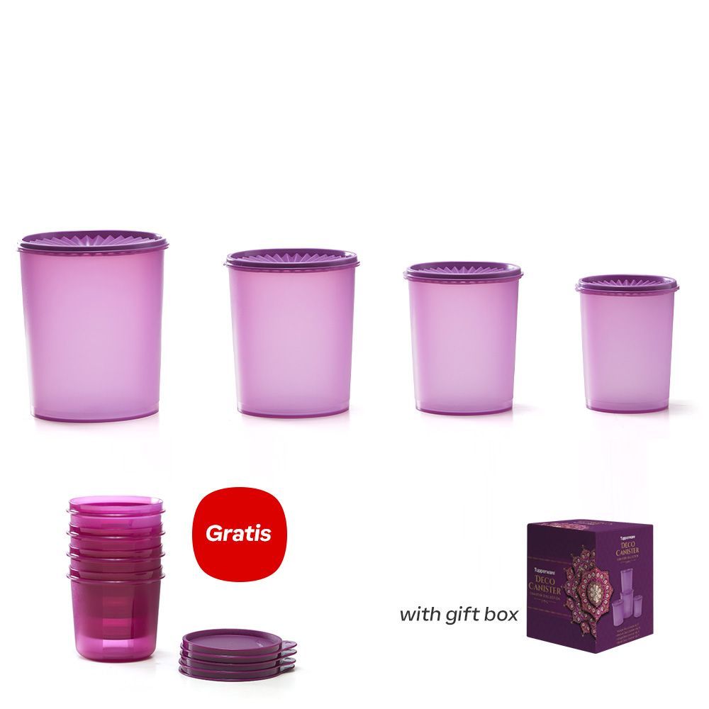 Tupperware Deco Canister Set Free Compact Bowl High Ungu 4pcs