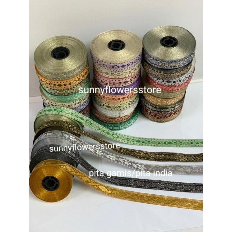 per roll /pita gamis/ renda india/ renda dubai /pita bordir lebar 2cm isi 17 yard(15 meter)