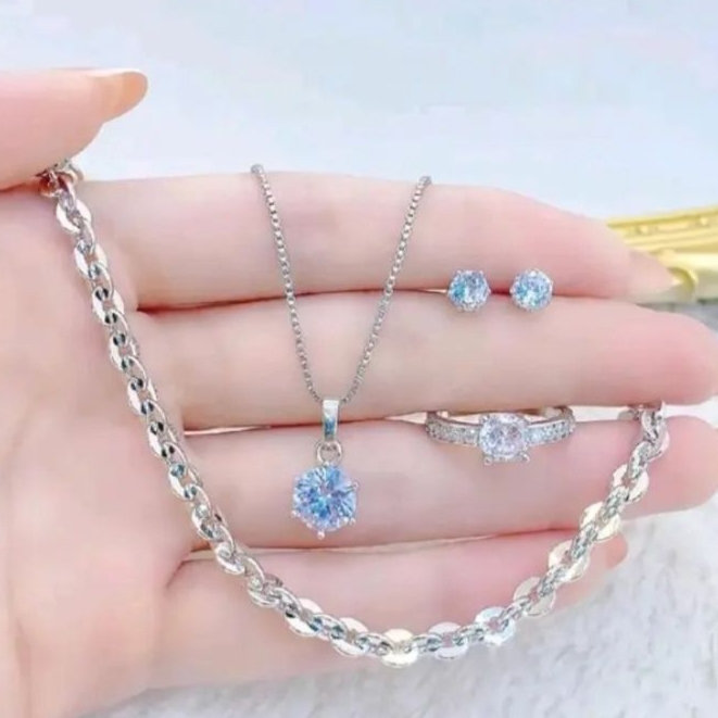 1 set perhiasan wanita silver mata satu_ gelang Nuri ukir titanium gold anti karat