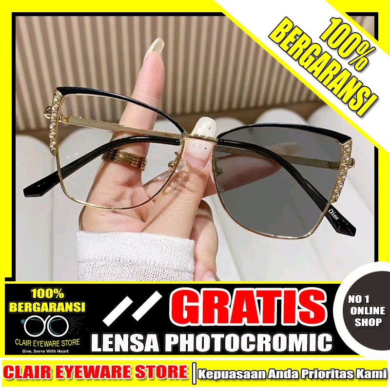 Clair Eyewear CO 76 Optik Melawai Frame Kacamata Cat Eye Besi Blueray Photocromic Anti Radiasi Hp Ko